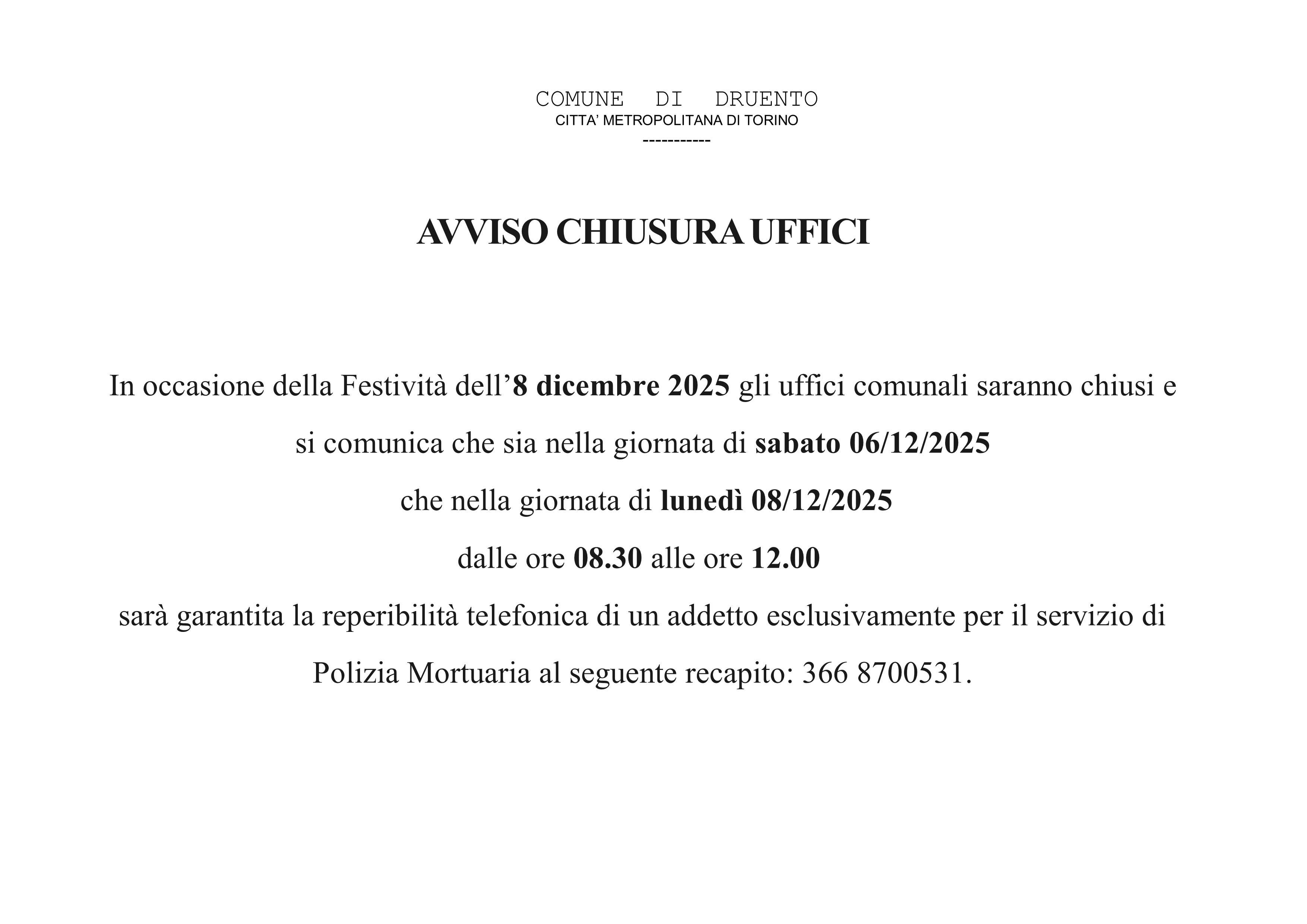 Avviso alla cittadinanza